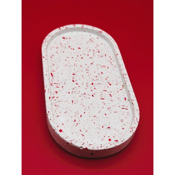 Oval Trinket Tray Red Terrazzo 7 Inches Handmade NEW - Picture 3 of 5